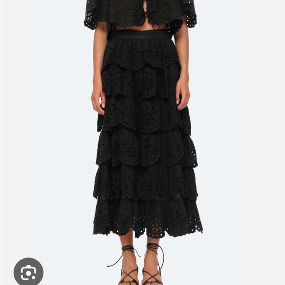 Sea New York NY Tali black tiered cotton eyelet midi skirt size 8 sezane - Picture 2 of 5